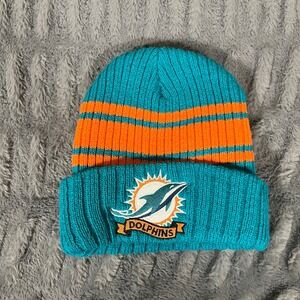 Ultra Game NFL Miami Dolphins Beanie Hat Teal Orange Striped Cuffed Knit OSFM